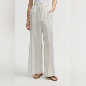 NVLT Wide Leg Linen Blend Pull On Pants Sz Medium Striped Coastal Beachy *Read*